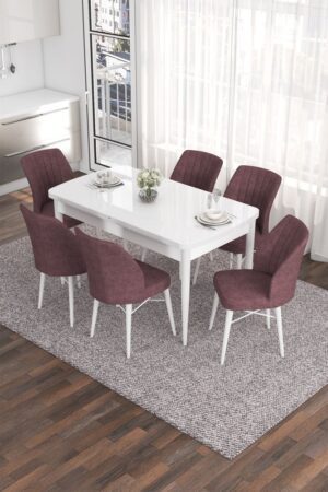Extendable Dining Table & Chairs Set (7 Pieces) Eva - White