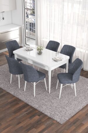 Extendable Dining Table & Chairs Set (7 Pieces) Eva - White