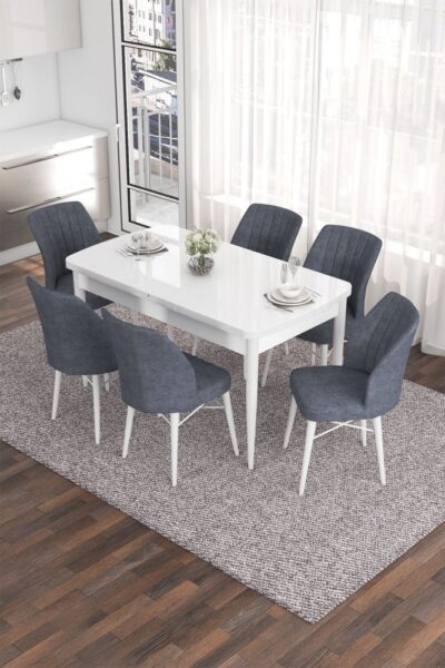 Extendable Dining Table & Chairs Set (7 Pieces) Eva - White