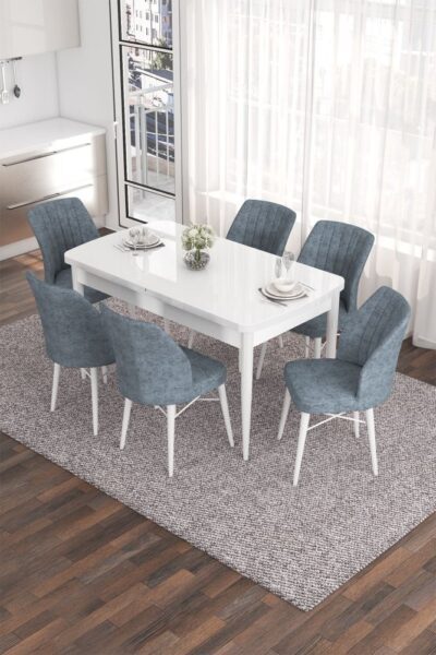 Extendable Dining Table & Chairs Set (7 Pieces) Eva - White