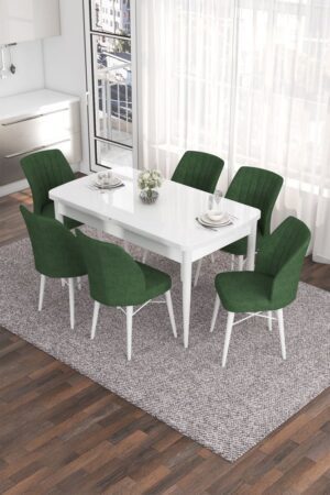 Extendable Dining Table & Chairs Set (7 Pieces) Eva - White