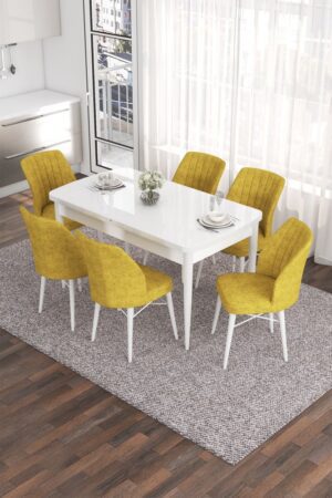 Extendable Dining Table & Chairs Set (7 Pieces) Eva - White