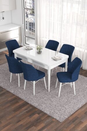 Extendable Dining Table & Chairs Set (7 Pieces) Eva - White