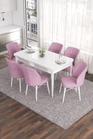 Extendable Dining Table & Chairs Set (7 Pieces) Eva - White