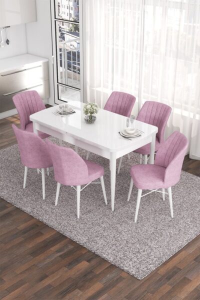Extendable Dining Table & Chairs Set (7 Pieces) Eva - White