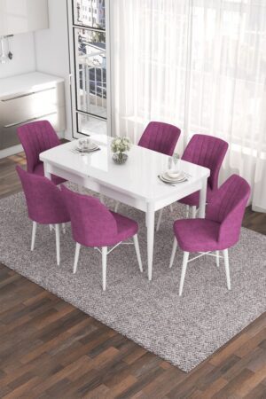 Extendable Dining Table & Chairs Set (7 Pieces) Eva - White