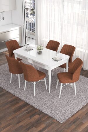 Extendable Dining Table & Chairs Set (7 Pieces) Eva - White