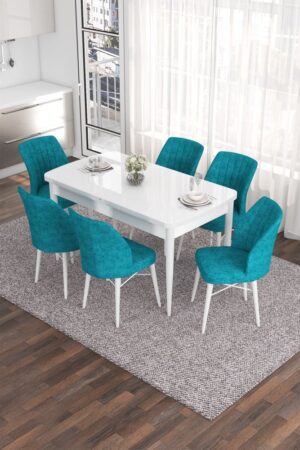 Extendable Dining Table & Chairs Set (7 Pieces) Eva - White