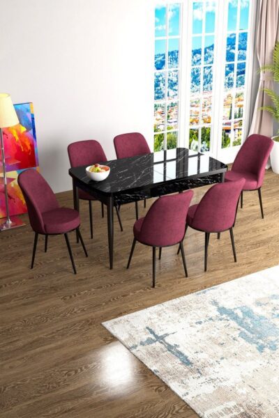Extendable Dining Table & Chairs Set (7 Pieces) Han - Black Marble