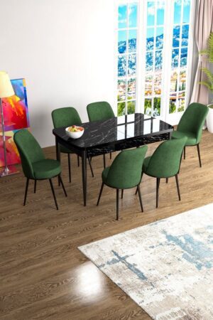 Extendable Dining Table & Chairs Set (7 Pieces) Han - Black Marble