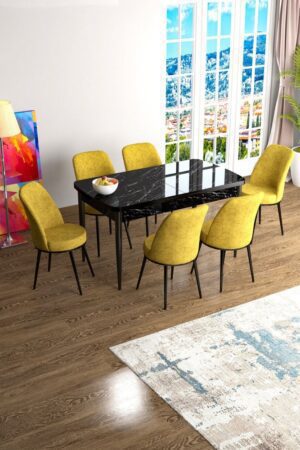 Extendable Dining Table & Chairs Set (7 Pieces) Han - Black Marble