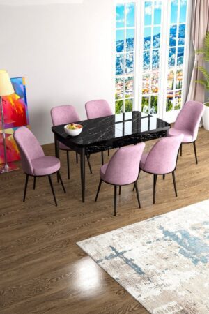 Extendable Dining Table & Chairs Set (7 Pieces) Han - Black Marble