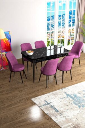 Extendable Dining Table & Chairs Set (7 Pieces) Han - Black Marble