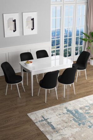 Extendable Dining Table & Chairs Set (7 Pieces) Han - White