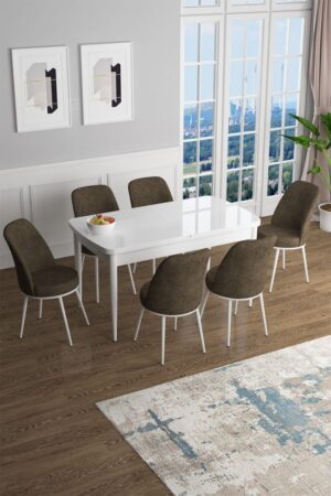 Extendable Dining Table & Chairs Set (7 Pieces) Han - White