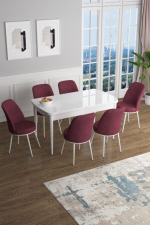 Extendable Dining Table & Chairs Set (7 Pieces) Han - White