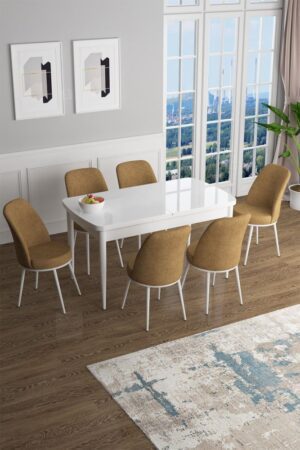 Extendable Dining Table & Chairs Set (7 Pieces) Han - White