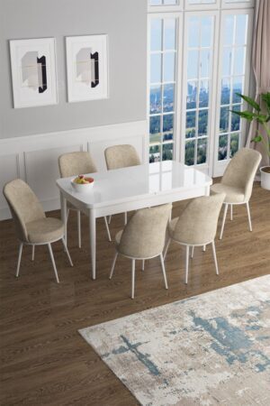 Extendable Dining Table & Chairs Set (7 Pieces) Han - White
