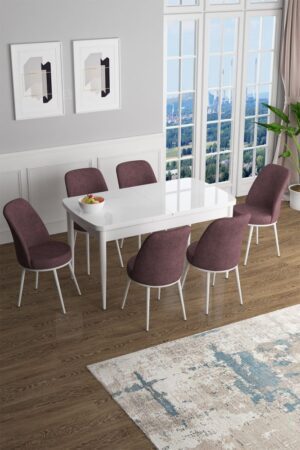 Extendable Dining Table & Chairs Set (7 Pieces) Han - White