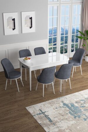 Extendable Dining Table & Chairs Set (7 Pieces) Han - White