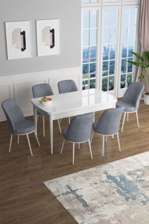 Extendable Dining Table & Chairs Set (7 Pieces) Han - White