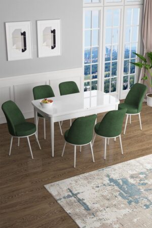Extendable Dining Table & Chairs Set (7 Pieces) Han - White