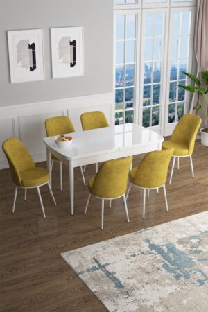 Extendable Dining Table & Chairs Set (7 Pieces) Han - White