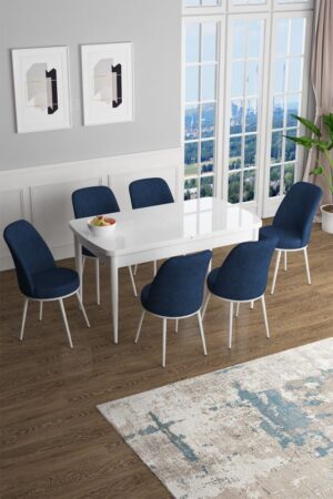Extendable Dining Table & Chairs Set (7 Pieces) Han - White