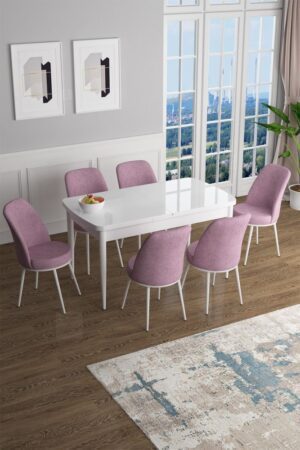 Extendable Dining Table & Chairs Set (7 Pieces) Han - White