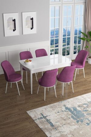 Extendable Dining Table & Chairs Set (7 Pieces) Han - White