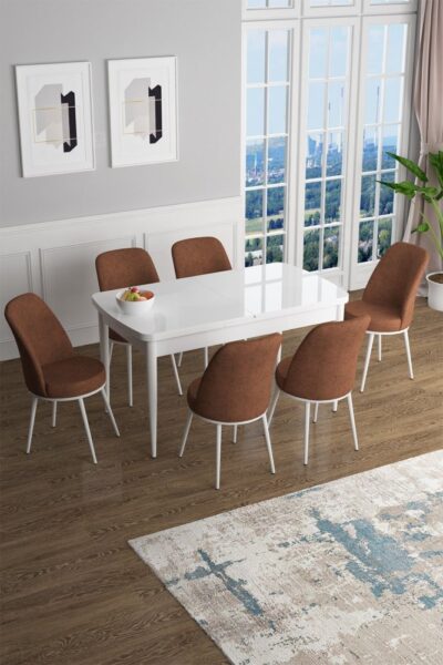 Extendable Dining Table & Chairs Set (7 Pieces) Han - White