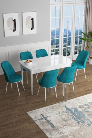 Extendable Dining Table & Chairs Set (7 Pieces) Han - White