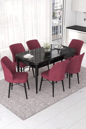 Extendable Dining Table & Chairs Set (7 Pieces) Nef - Black Marble
