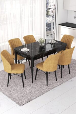 Extendable Dining Table & Chairs Set (7 Pieces) Nef - Black Marble