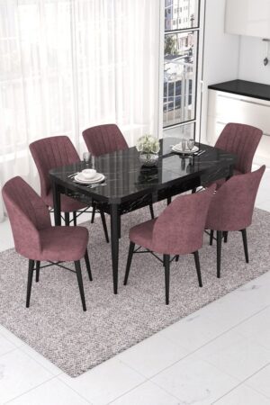 Extendable Dining Table & Chairs Set (7 Pieces) Nef - Black Marble