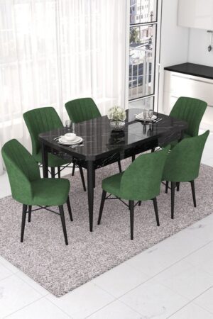 Extendable Dining Table & Chairs Set (7 Pieces) Nef - Black Marble