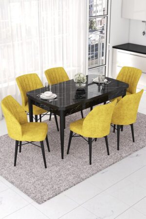 Extendable Dining Table & Chairs Set (7 Pieces) Nef - Black Marble