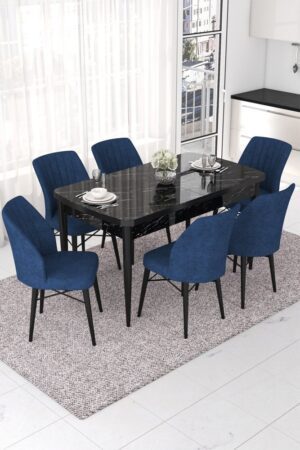 Extendable Dining Table & Chairs Set (7 Pieces) Nef - Black Marble