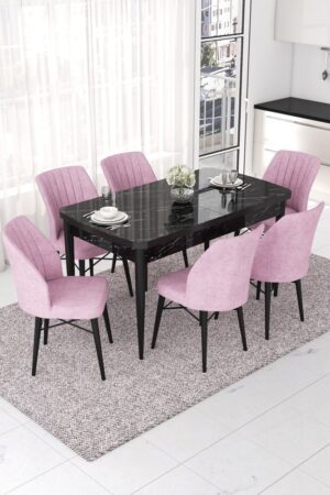Extendable Dining Table & Chairs Set (7 Pieces) Nef - Black Marble