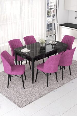 Extendable Dining Table & Chairs Set (7 Pieces) Nef - Black Marble