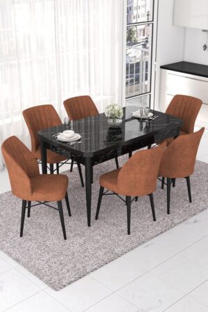 Extendable Dining Table & Chairs Set (7 Pieces) Nef - Black Marble
