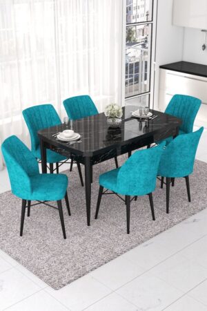 Extendable Dining Table & Chairs Set (7 Pieces) Nef - Black Marble