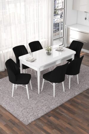 Extendable Dining Table & Chairs Set (7 Pieces) Nef - White