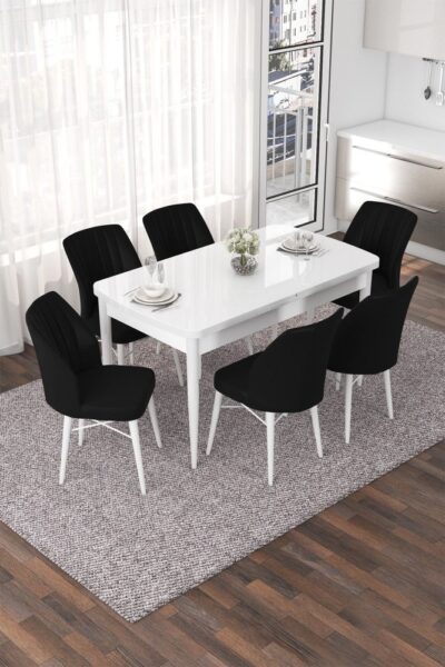 Extendable Dining Table & Chairs Set (7 Pieces) Nef - White