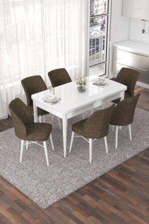 Extendable Dining Table & Chairs Set (7 Pieces) Nef - White