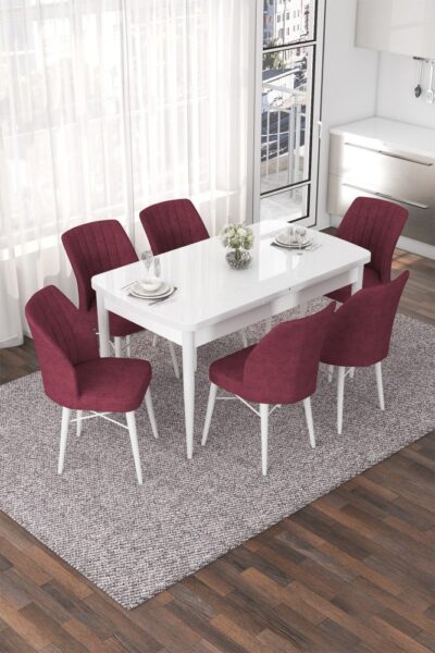 Extendable Dining Table & Chairs Set (7 Pieces) Nef - White