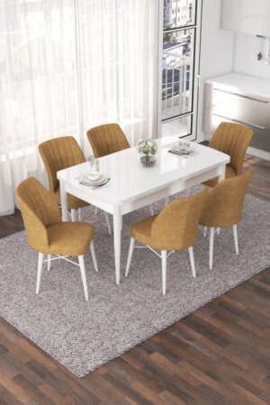 Extendable Dining Table & Chairs Set (7 Pieces) Nef - White