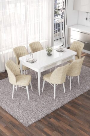 Extendable Dining Table & Chairs Set (7 Pieces) Nef - White