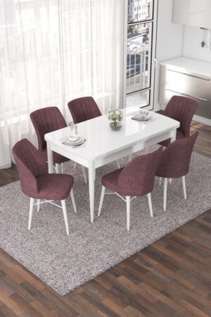 Extendable Dining Table & Chairs Set (7 Pieces) Nef - White