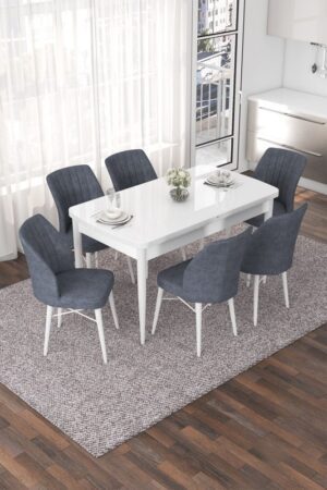 Extendable Dining Table & Chairs Set (7 Pieces) Nef - White